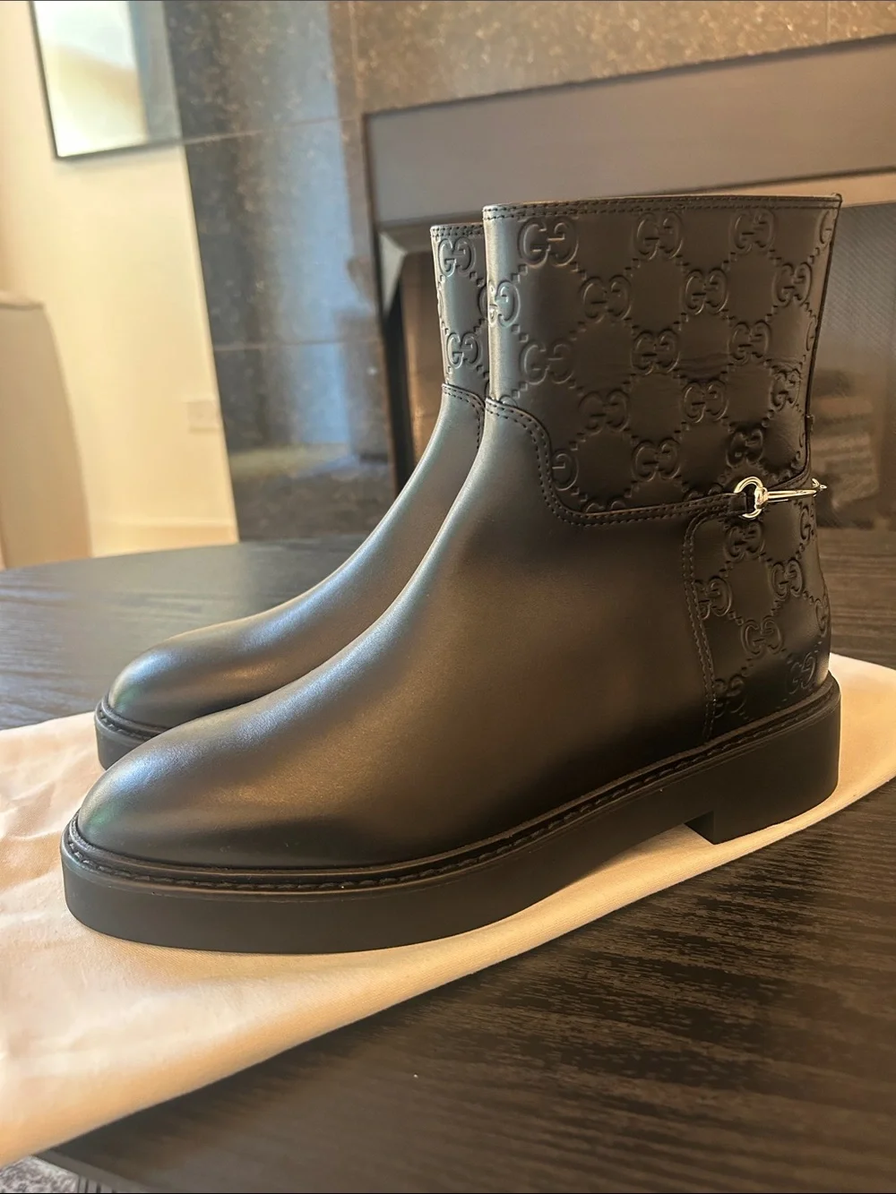 Gucci Black Embossed GG Leather Ankle Boots